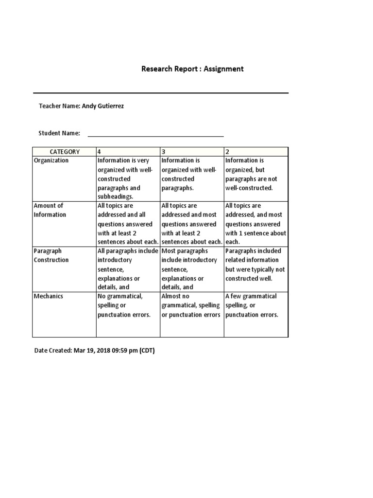 Research Report Evaluation Rubric | PDF