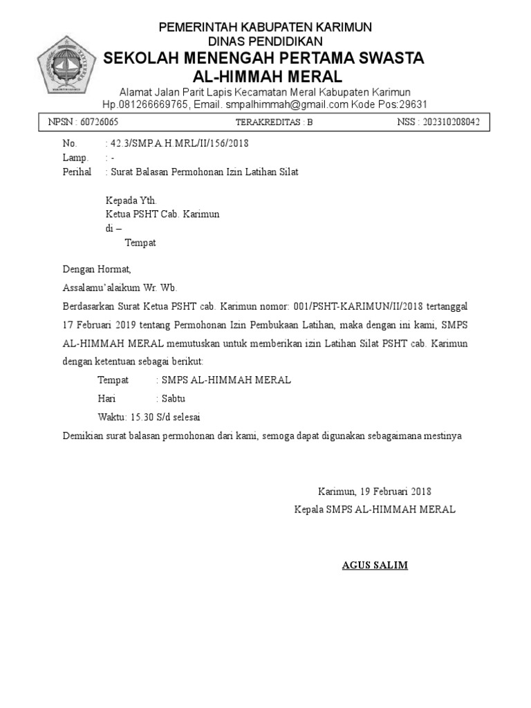 Contoh Surat Tidak Masuk Latihan Psht