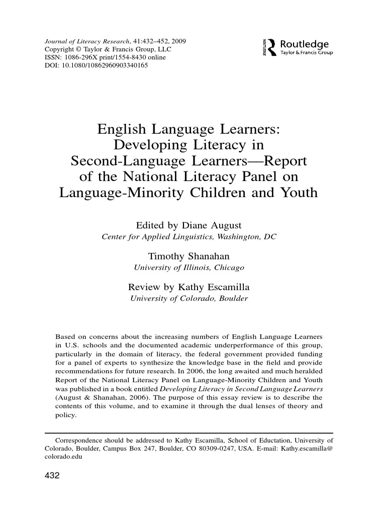 English Language Learners Developing Literacy in SecondLanguage