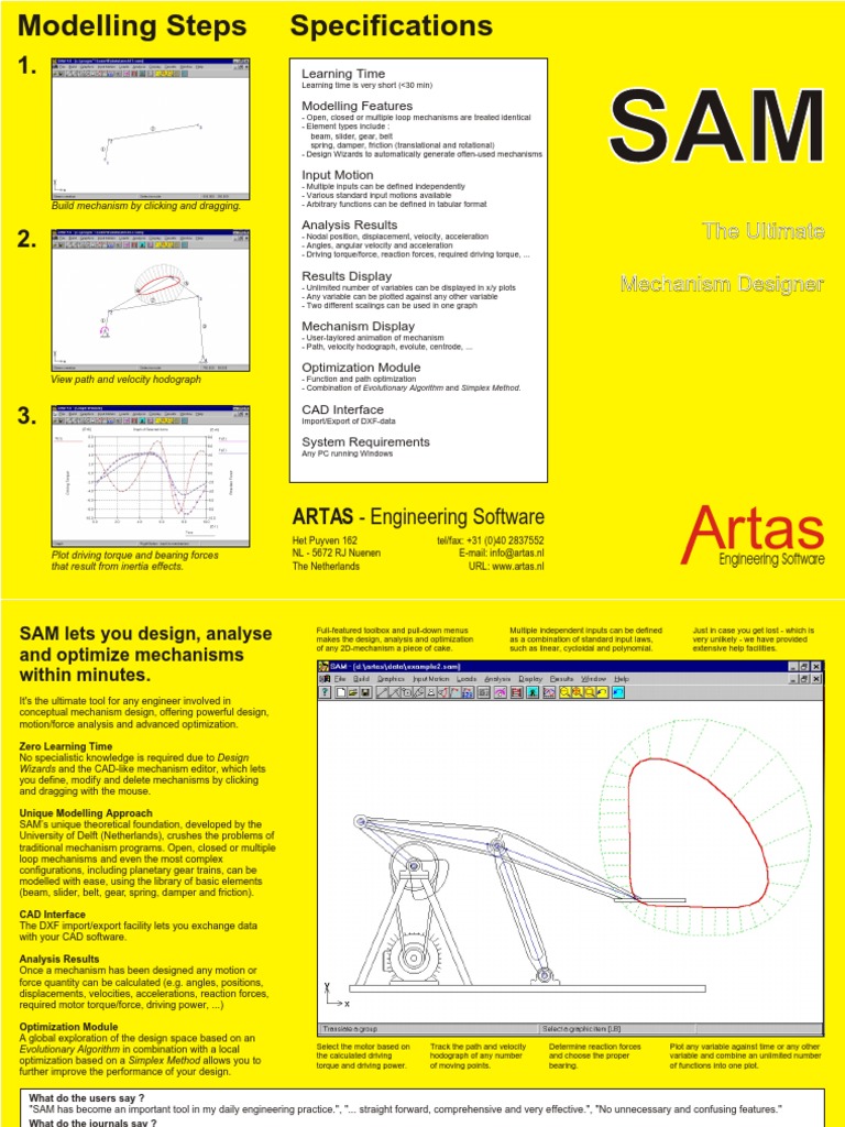 SAM Mechanism Design Software Overview | PDF | Torque | Force