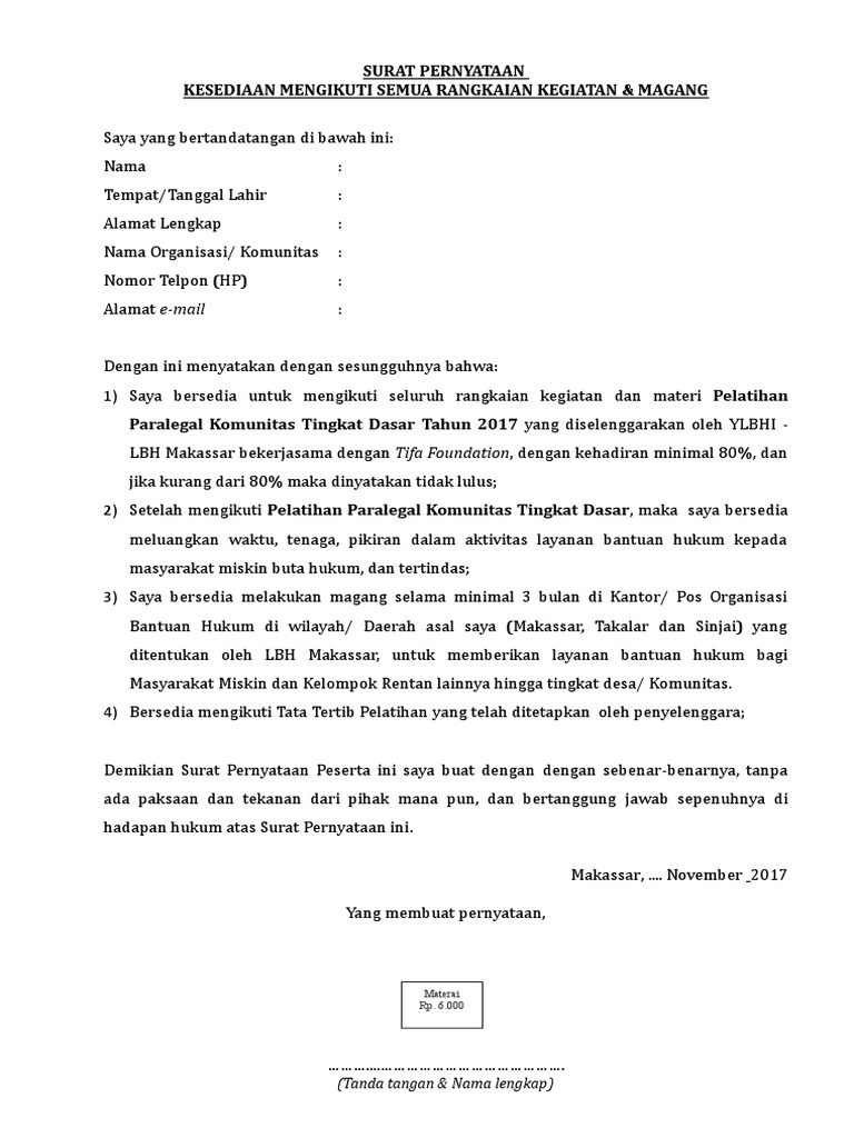 Lampiran Surat Pernyataan Kesediaan Mengikuti Kegiatan Dan Magang Finalfix