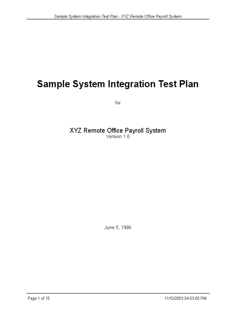 Sample System Integration Test Plan[1] | Payroll | Usability