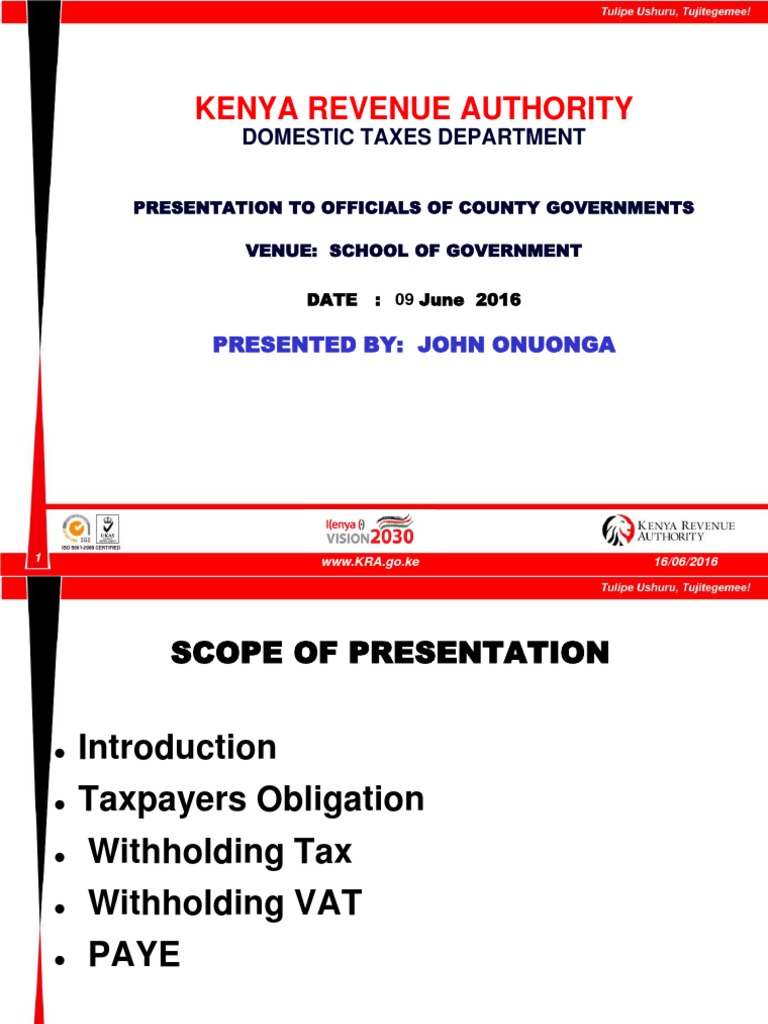 Kenya Revenue Authority Domestic Taxes Department PDF Withholding