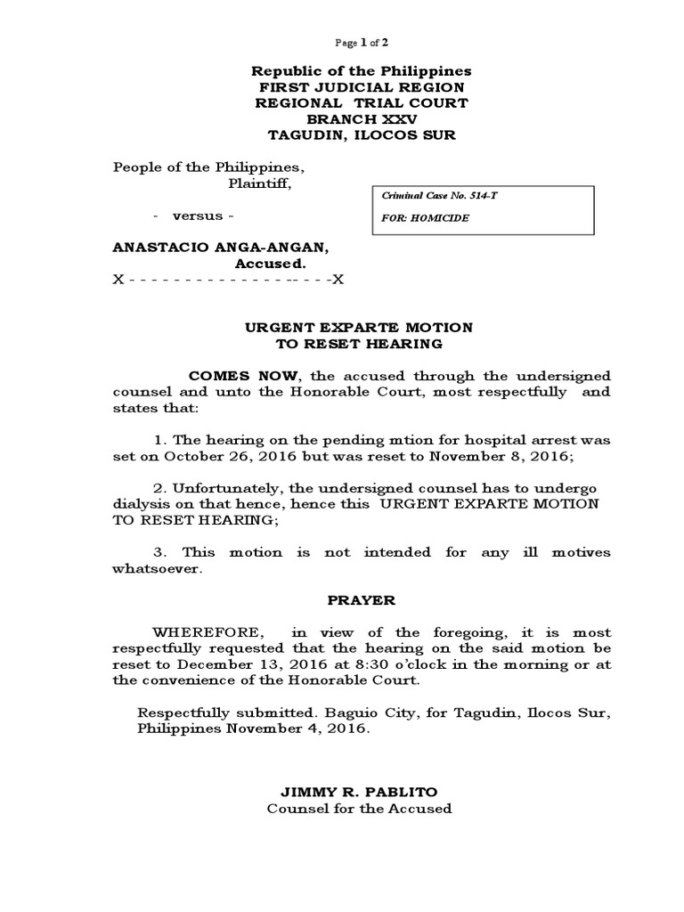 Republic of The Philippines First Judicial Region Regional Trial Court