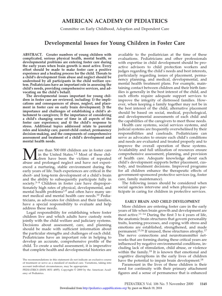 Developmental Issues For Young Children in Foster Care | PDF | Child ...