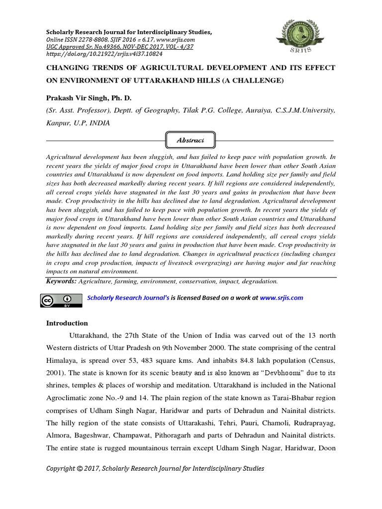 Agricultural Trends and Environmental Impact in Uttarakhand | PDF ...
