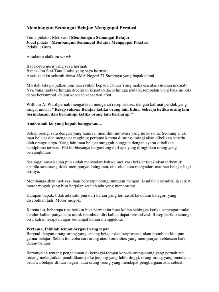 Contoh Pidato Motivasi Belajar Dalam Meraih Cita Cita