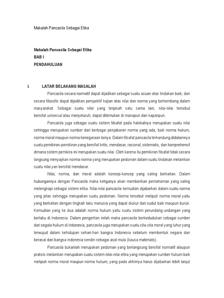 Makalah Pancasila Sebagai Etika Dan Moral