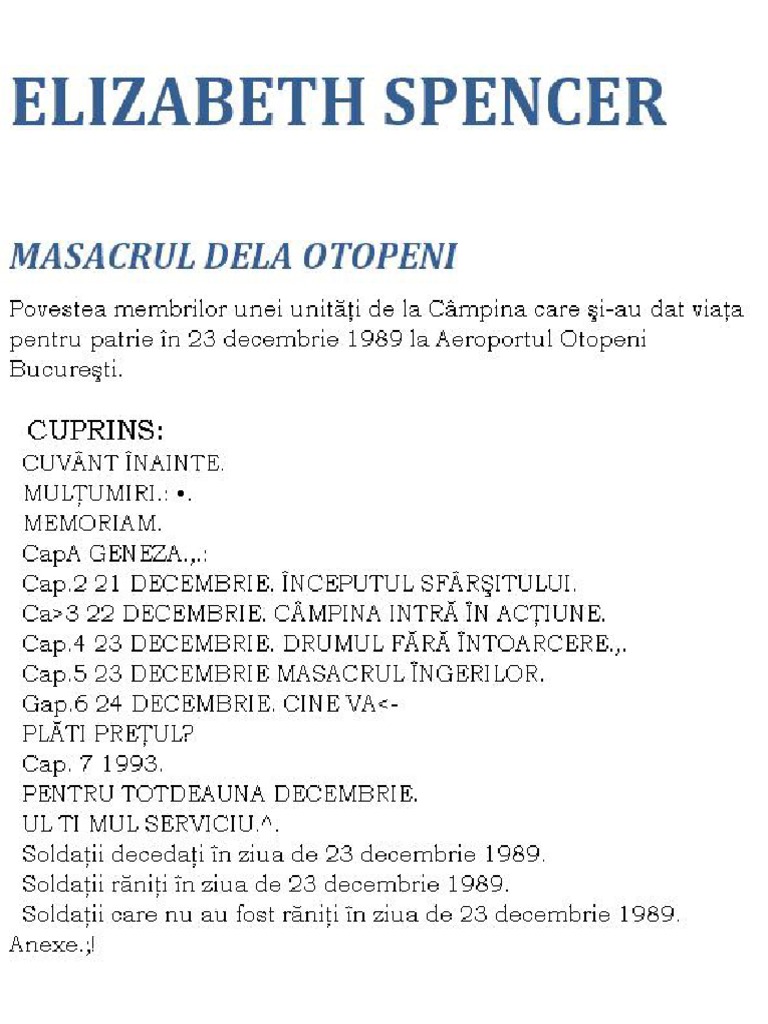 Elizabeth Spencer Masacrul De La Otopeni