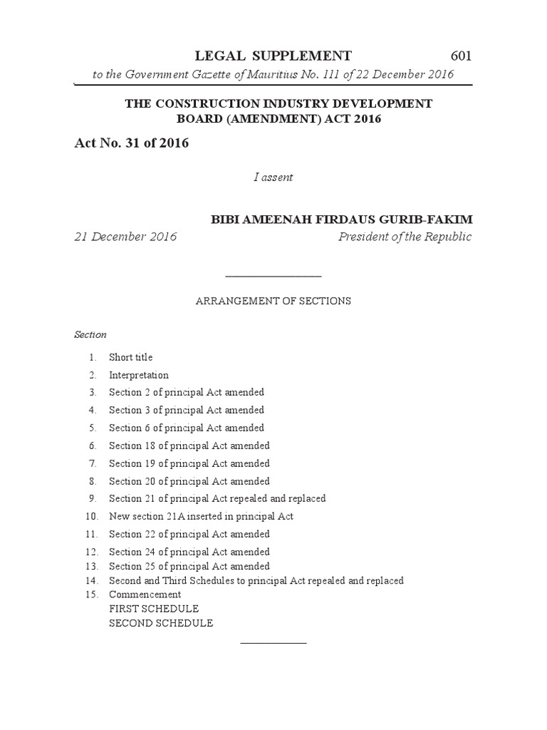 Legal Supplement The Construction Industry Development Board