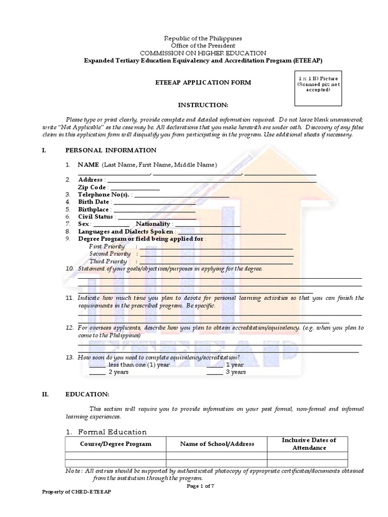 ETEEAP Application Form Instructions | PDF | Academic Degree ...
