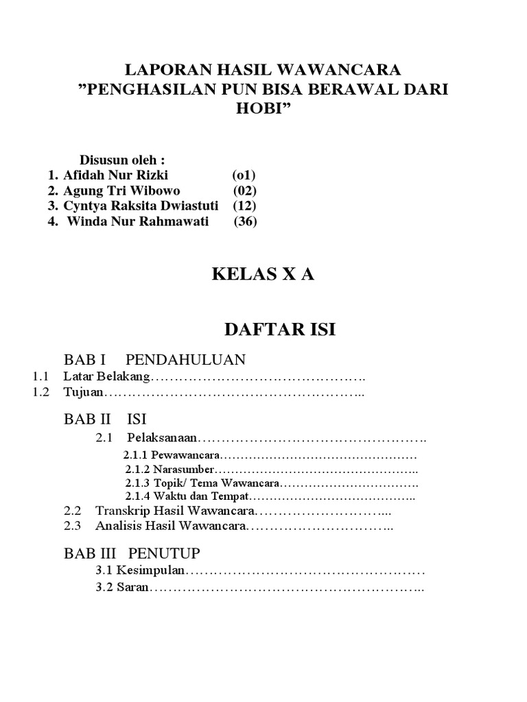 102+ Daftar Isi Makalah Wawancara.DOCX MAKALAHAB