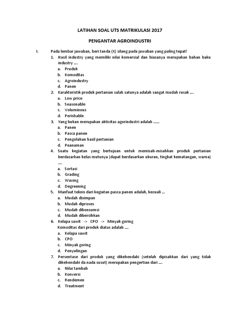 Latihan Soal Uts Matrikulasi 2017
