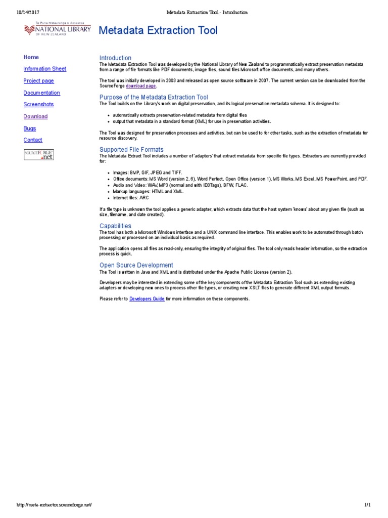 Metadata Extraction Tool Introduction PDF PDF Metadata File Format