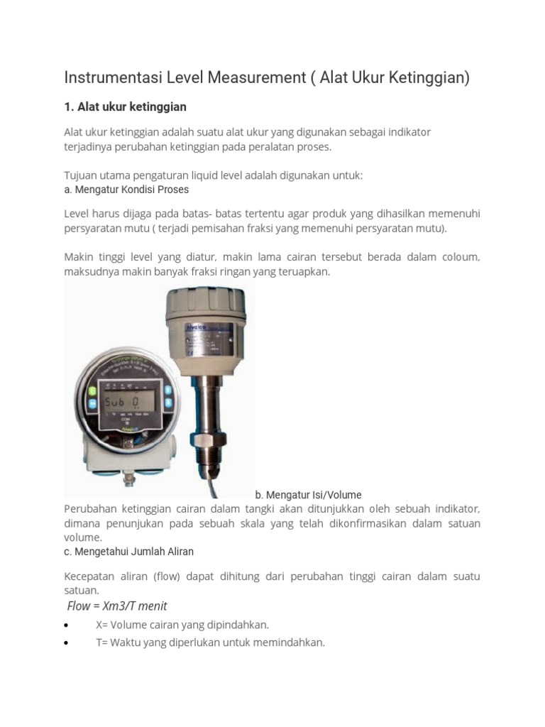 Alat Ukur Ketinggian Cairan dan Metodenya | PDF