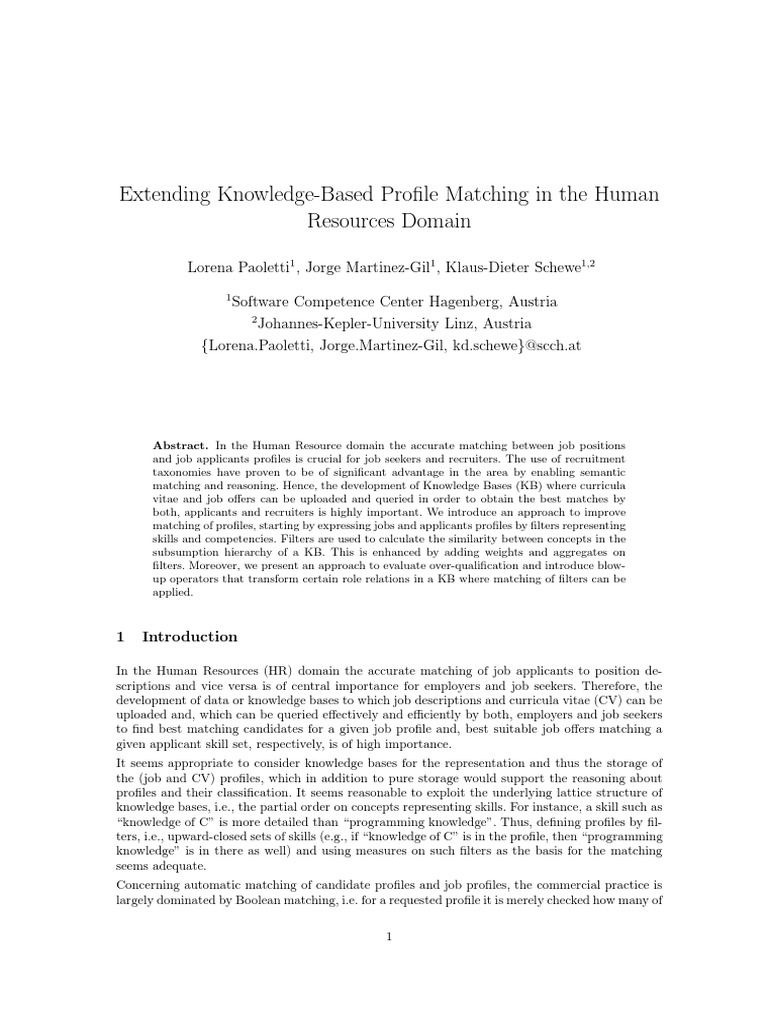 Enhancing HR Profile Matching Techniques | PDF | Knowledge ...