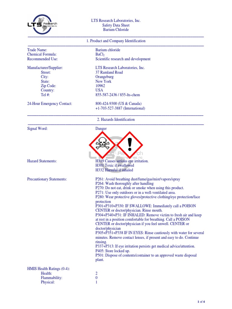 Msds Barium Chloride Pdf Toxicity Firefighting
