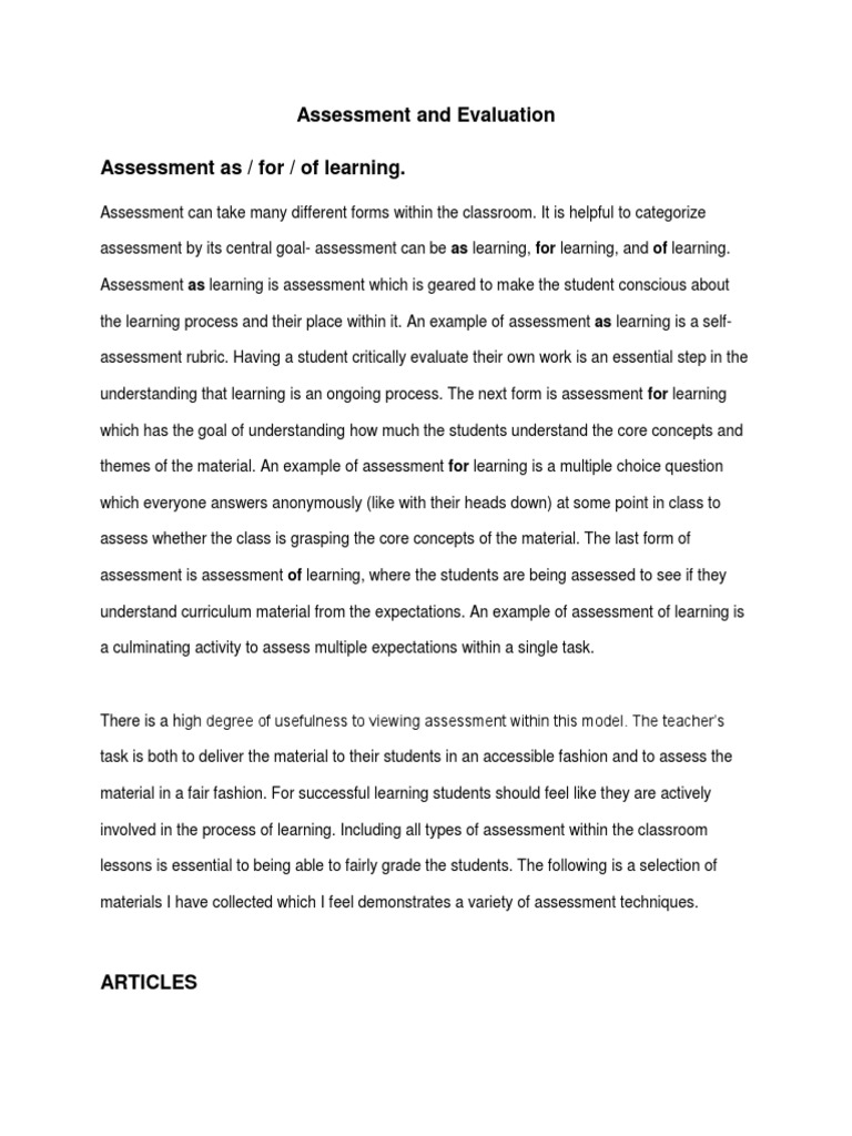 Assessment and Evaluation | PDF | Educational Assessment | Rubric ...