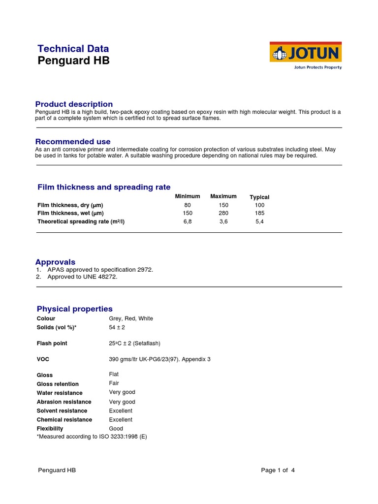 Penguard HB Technical Data Sheet | PDF | Industrial Processes | Chemistry