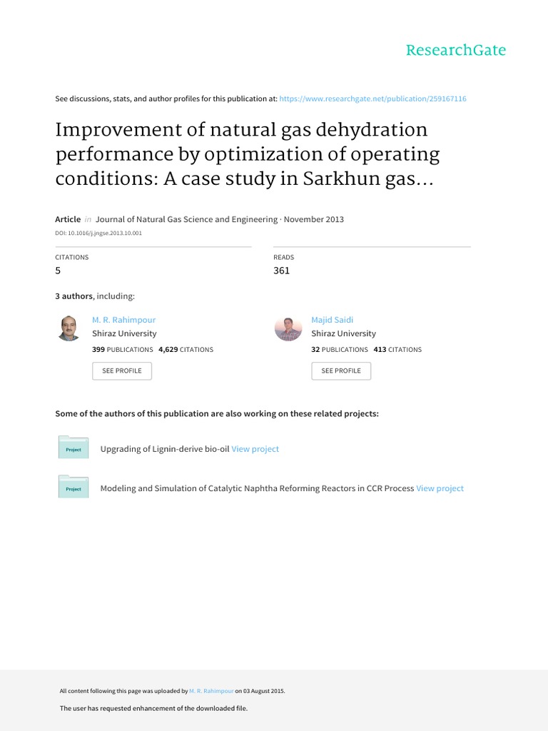Improvement of Natural Gas Dehydration Performance by Optimization PDF ...