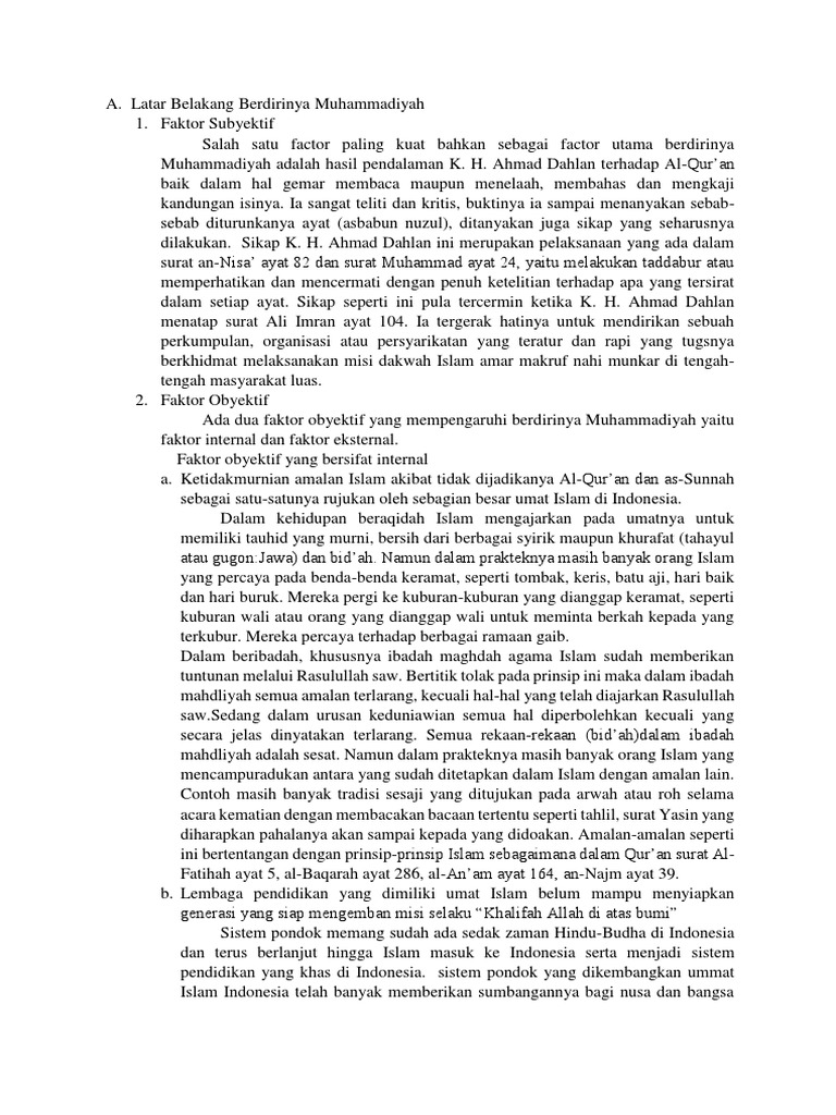 Latar Belakang Berdirinya Muhammadiyah PDF