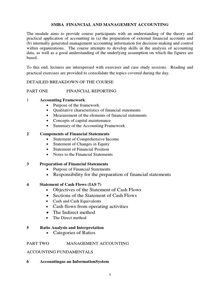 Financial and Management Accounting Course | PDF | Management ...