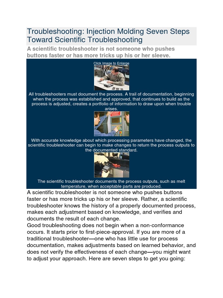 Troubleshooting Injection Molding Seven Steps Toward Scientific