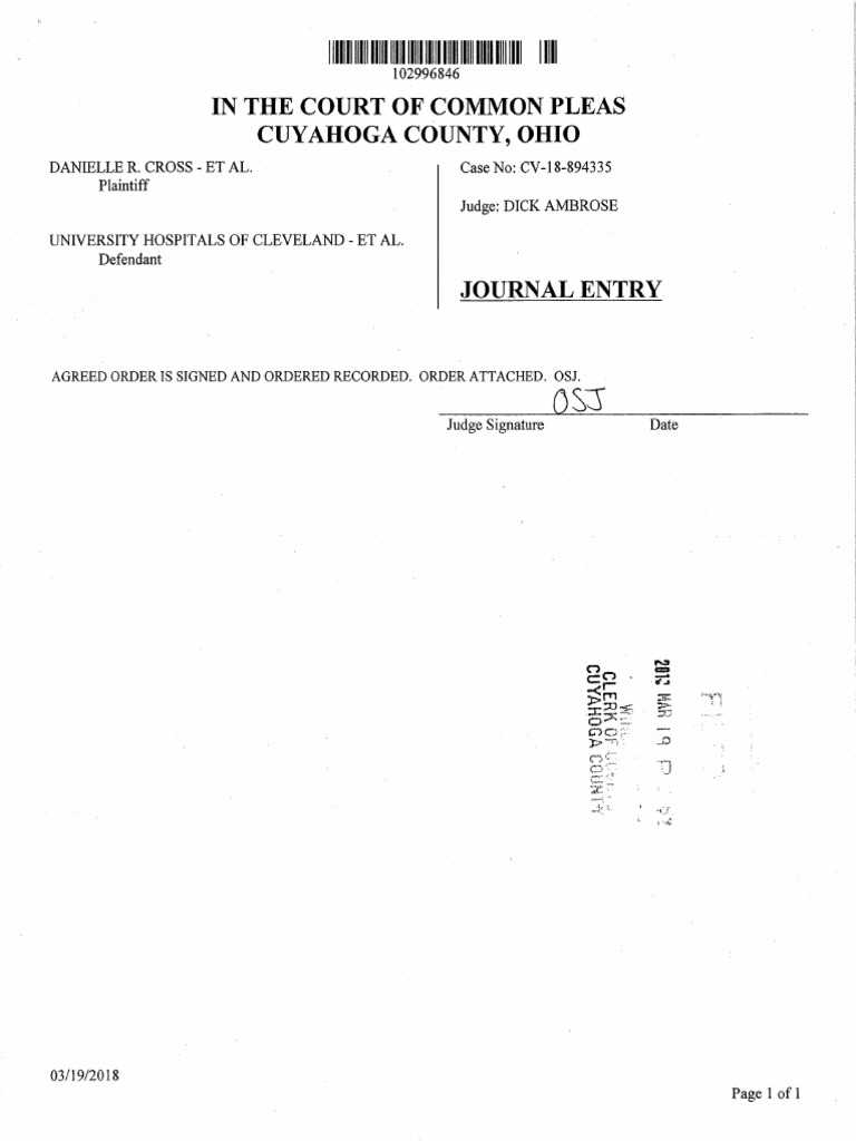 Agreed Order in Cross v. University Hospitals | PDF | Medical Record ...