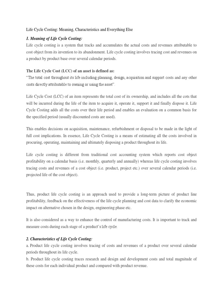 Life Cycle Costing PDF Life Cycle Assessment Product Lifecycle