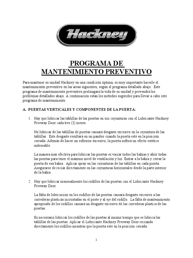 Mantenimiento Preventivo de Unidades Hackney | PDF | Bloqueo ...
