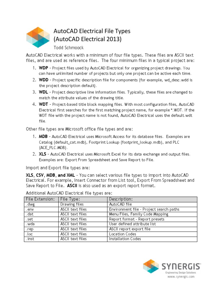 AutoCAD Electrical File Types Overview | PDF | Microsoft Excel | File ...