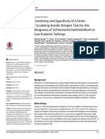 Sensitivity and Specificity of A Urine Circulating Anodic Antigen Test For The Diagnosis of Schistosoma Haematobium in Low Endemic Settings