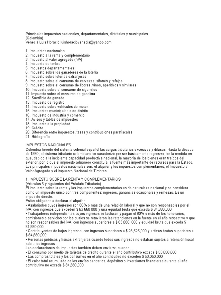 Estructura de Impuestos en Colombia | PDF | Impuesto sobre la renta ...
