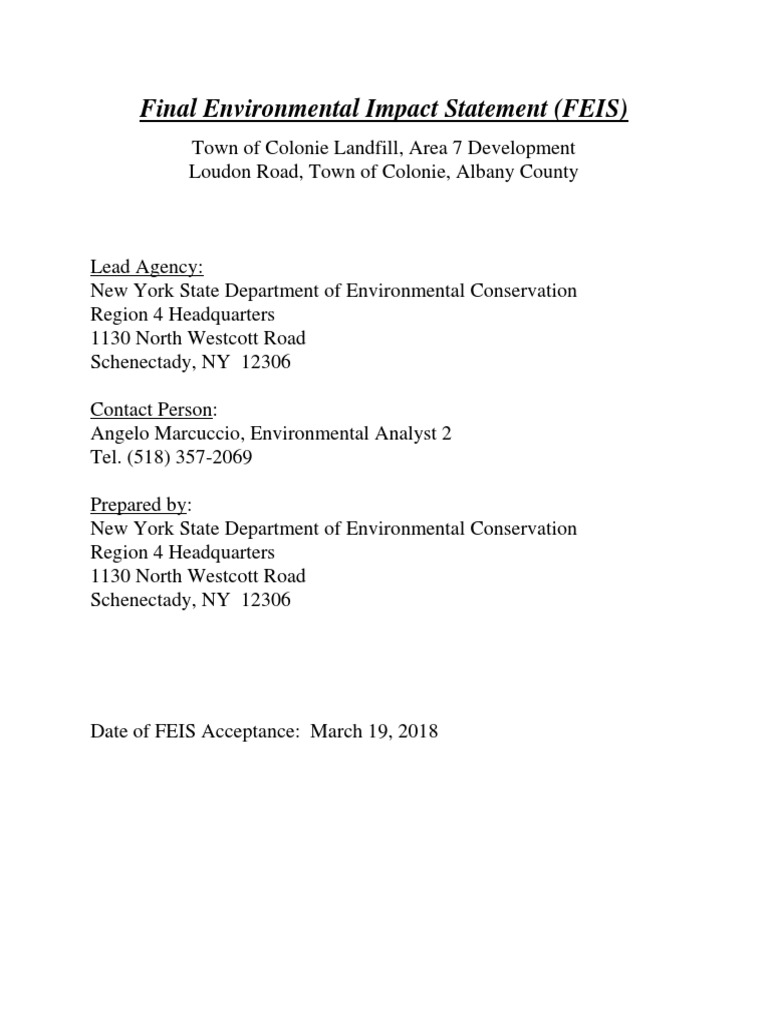 Colonie Landfill Area 7 Expansion FEIS | PDF | Landfill | Waste Management