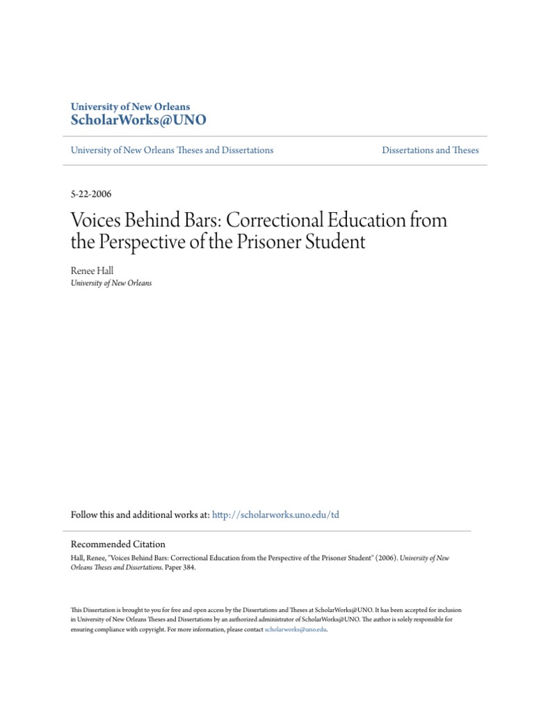 Voices Behind Bars: Correctional Education From The Perspective of The ...