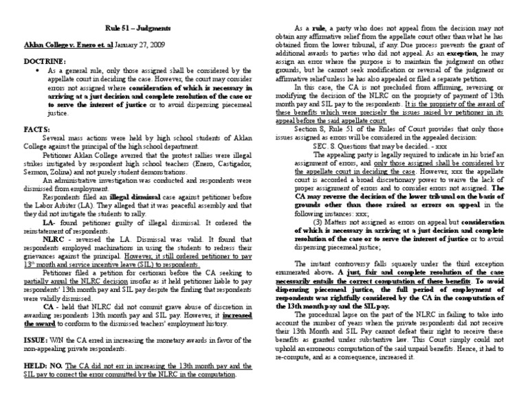 Rule 51 - Aklan College v. Enero | Download Free PDF | Appellate Court | Appeal