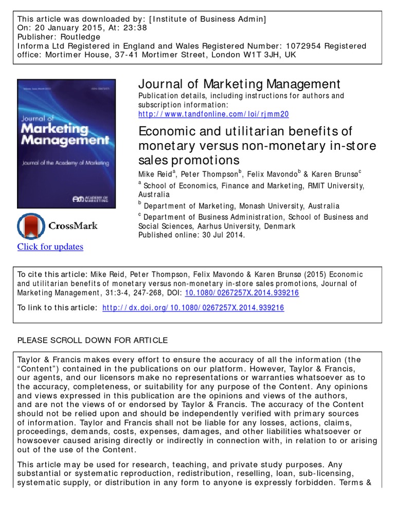 Journal of Marketing Management: Click For Updates | PDF | Brand ...