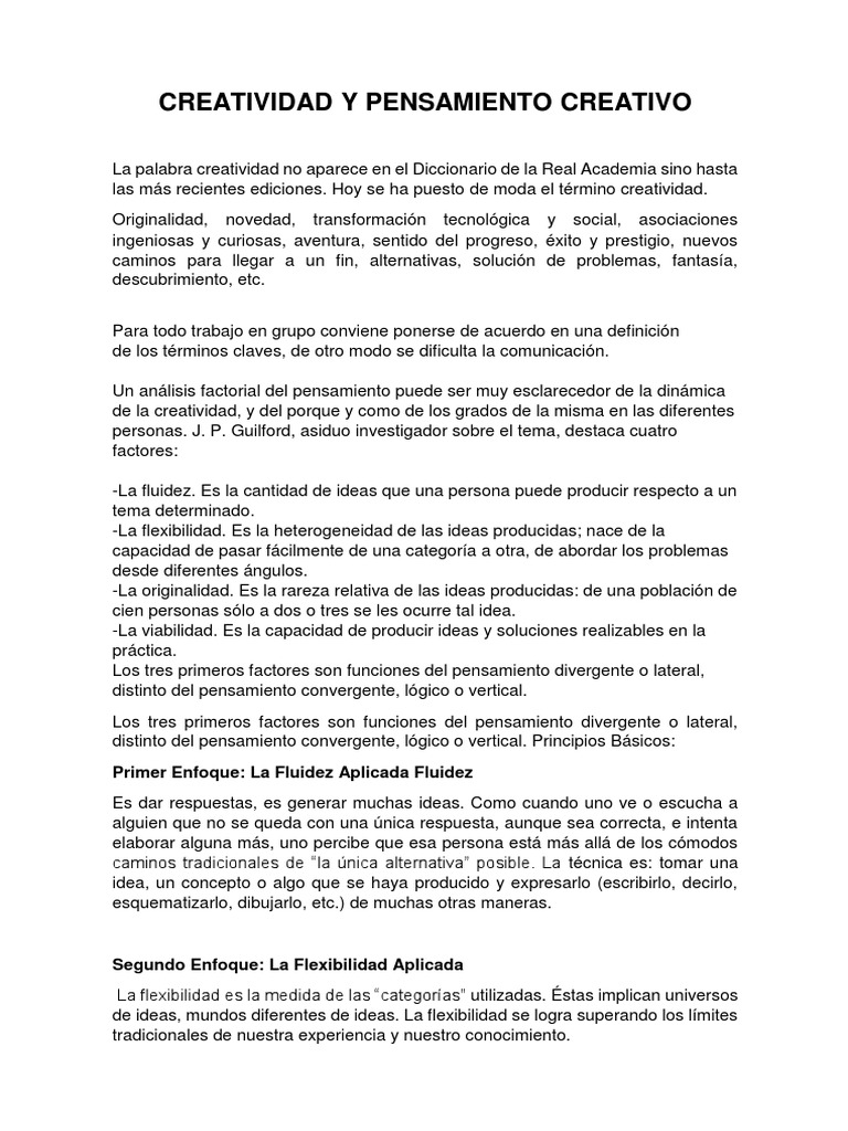 Creatividad y Pensamiento Creativo | PDF | Creatividad | Conocimiento