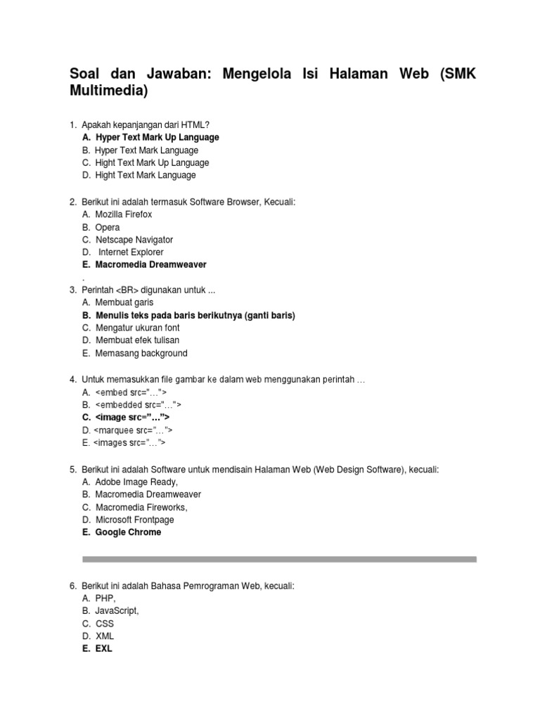 Soal Dan Jawaban Mengelola Isi Halaman Web