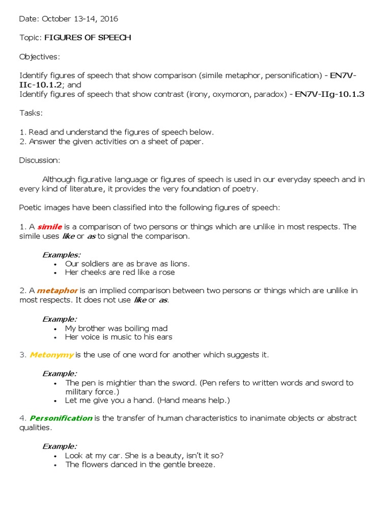 English 7 Module - Figures Of Speech | Pdf | Metaphor | Linguistics