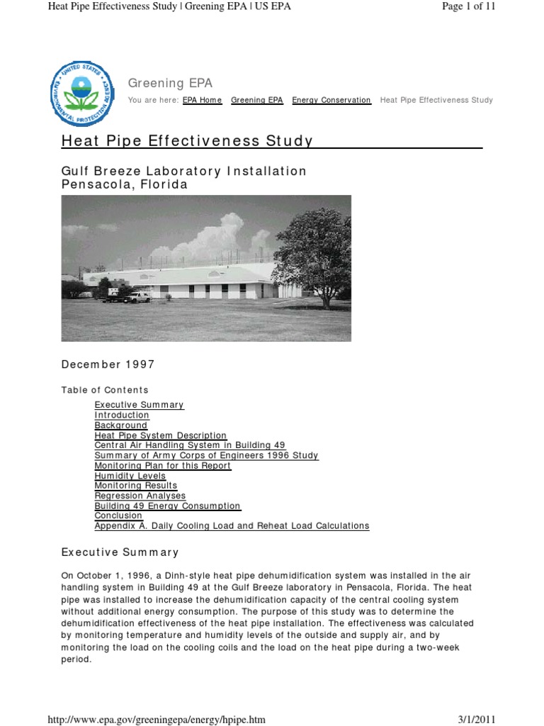 EPA Heat Pipe Effectiveness Study PDF Air Conditioning Heat Transfer