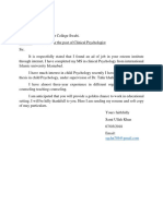 Subject: Application For The Post of Clinical Psychologist