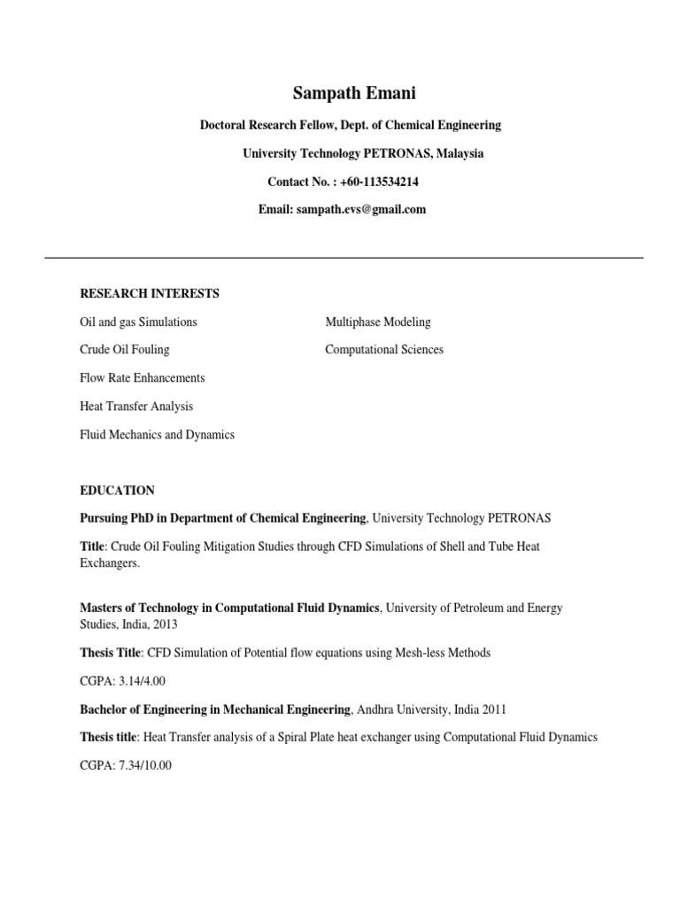 Resume PHD PDF Computational Fluid Dynamics Fluid Dynamics