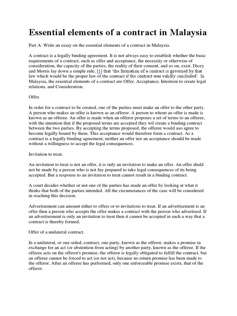Essential Contract Elements in Malaysia | PDF | Offer And Acceptance ...