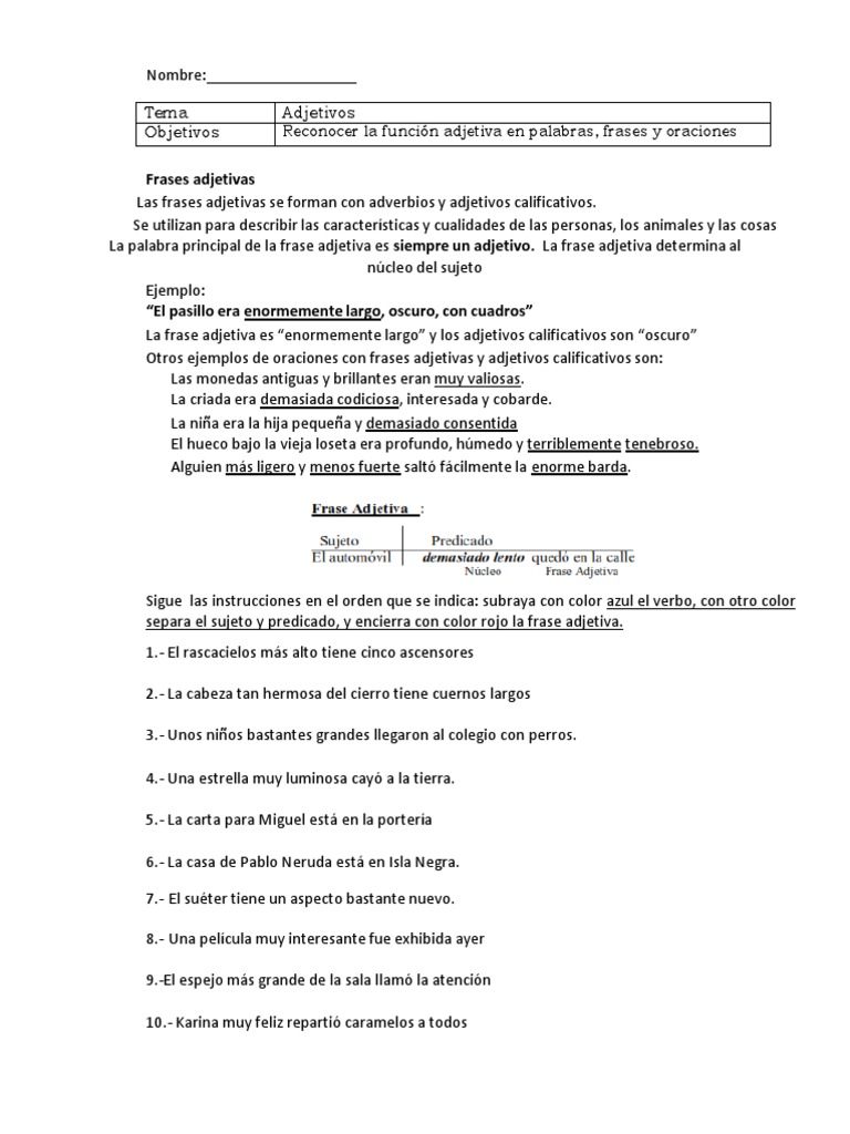 Frases Adjetivas Pdf Adjetivo Morfologia Linguistica