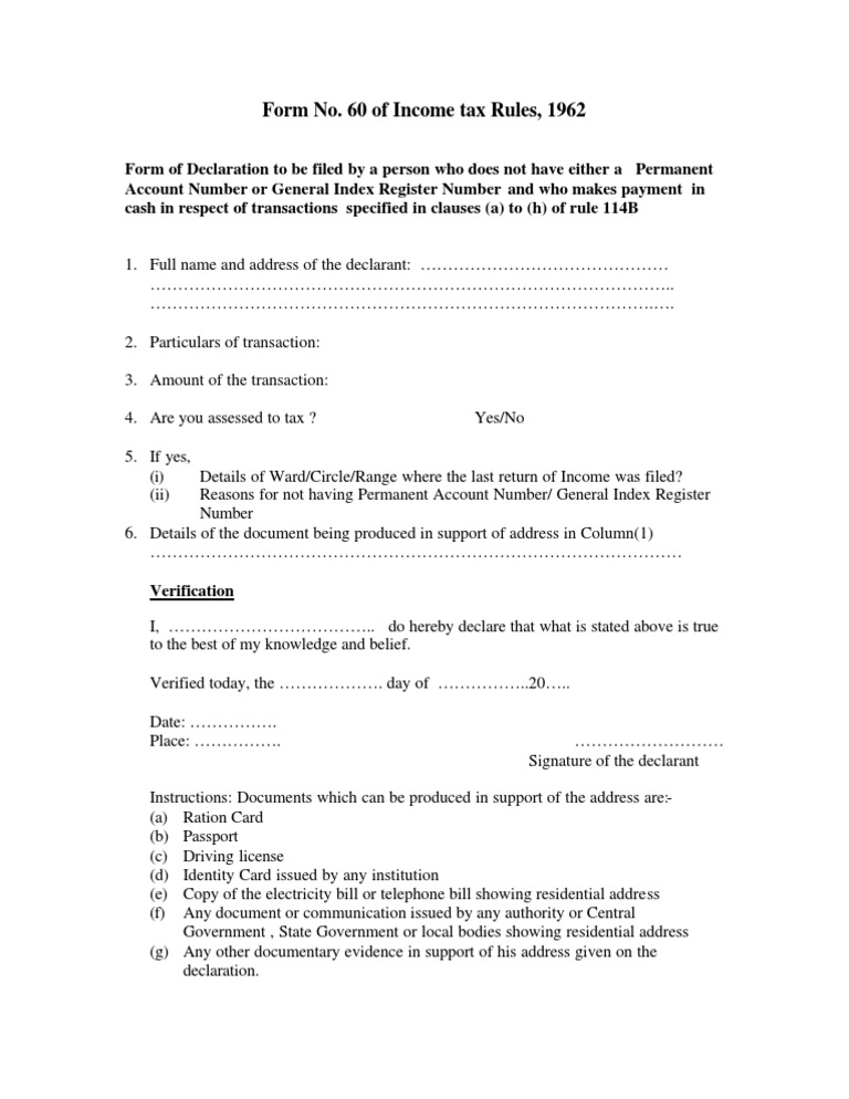 Form No. 60: Income Tax Declaration Guide | PDF | Law
