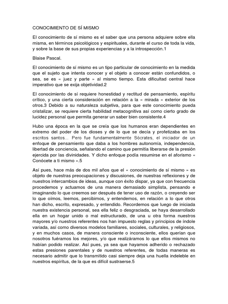 Conocimiento de sí mismo y su importancia | PDF | Metafísica ...