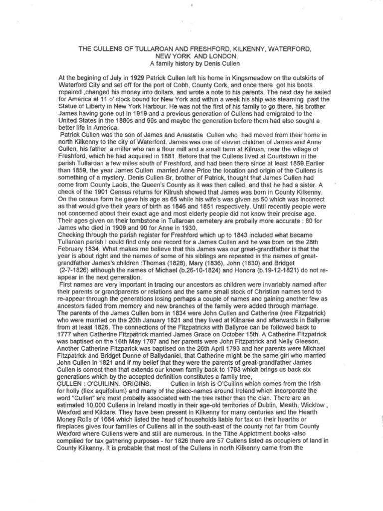 Cullen Family History