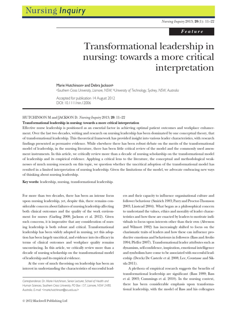 Critical Review of Nursing Leadership | PDF | Transformational ...