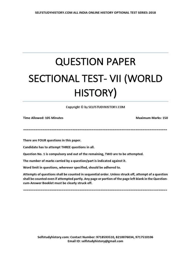 Question Paper World History Sectional Test VII 1 | PDF | France ...
